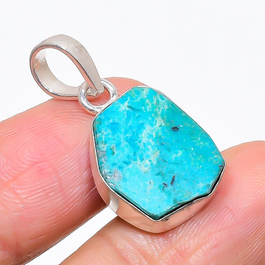 Tibetan Turquoise Gemstone 925 Sterling Silver Jewelry Pendant 1.22″ H636