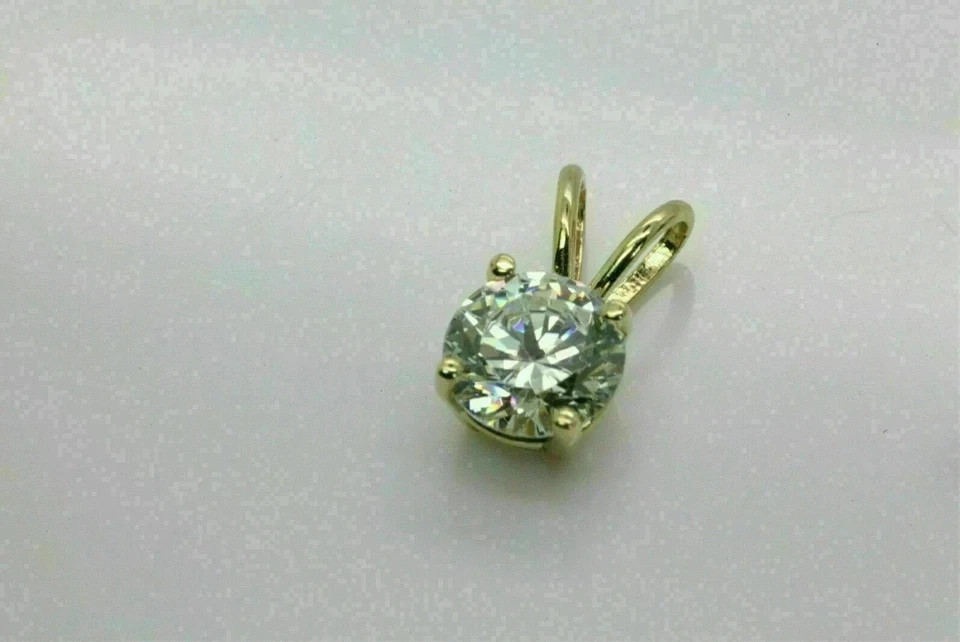 1.00Ct Round Cut Lab-Created Moissanite Pendant 14k Yellow Gold Plated
