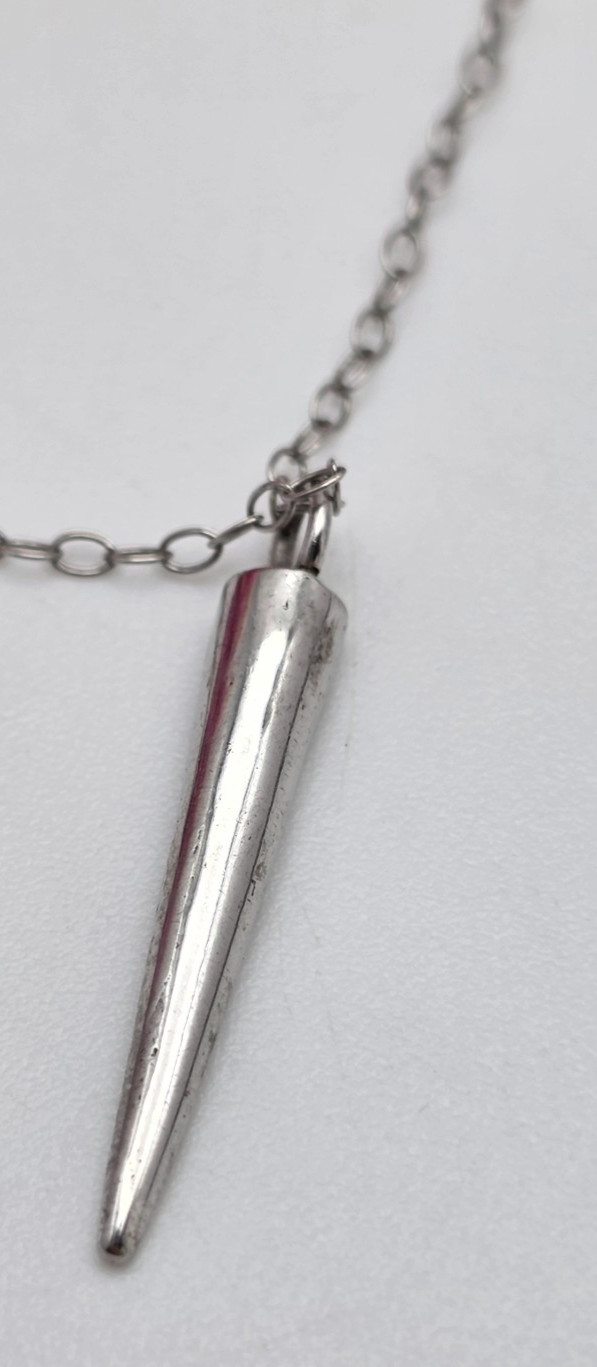 Sterling Silver Spike Pendant Necklace 925 Minimalist Dagger Tusk Fang 18 Inch