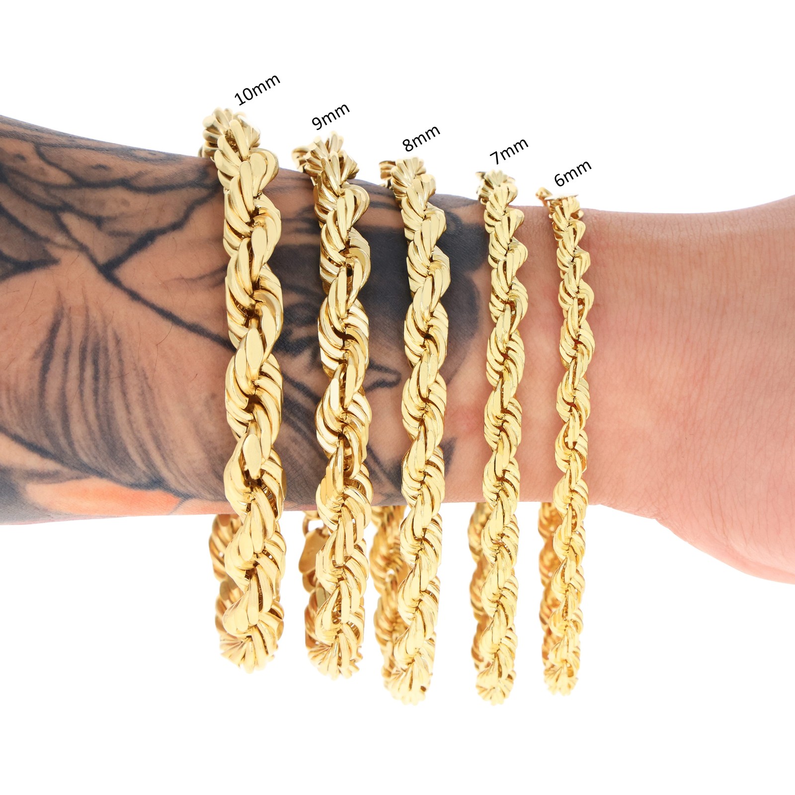 14K Yellow Gold 1mm-5mm D/C Rope Chain Link Necklace Bracelet Mens Women 7″- 30″