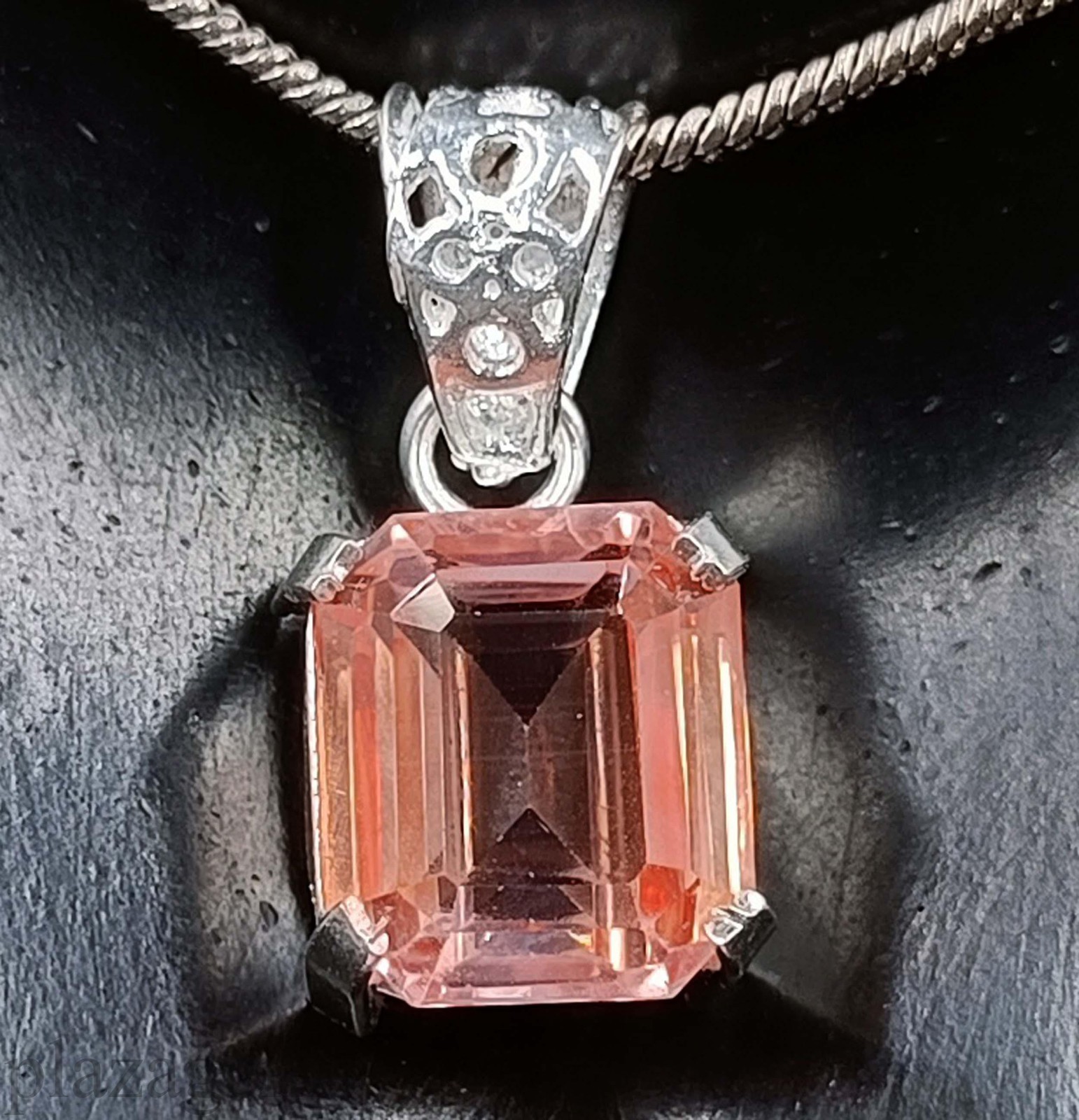 Natural Peach Sapphire 26.40 Ct Emerald Cut Pendant with 925 Silver Chain “5NSP
