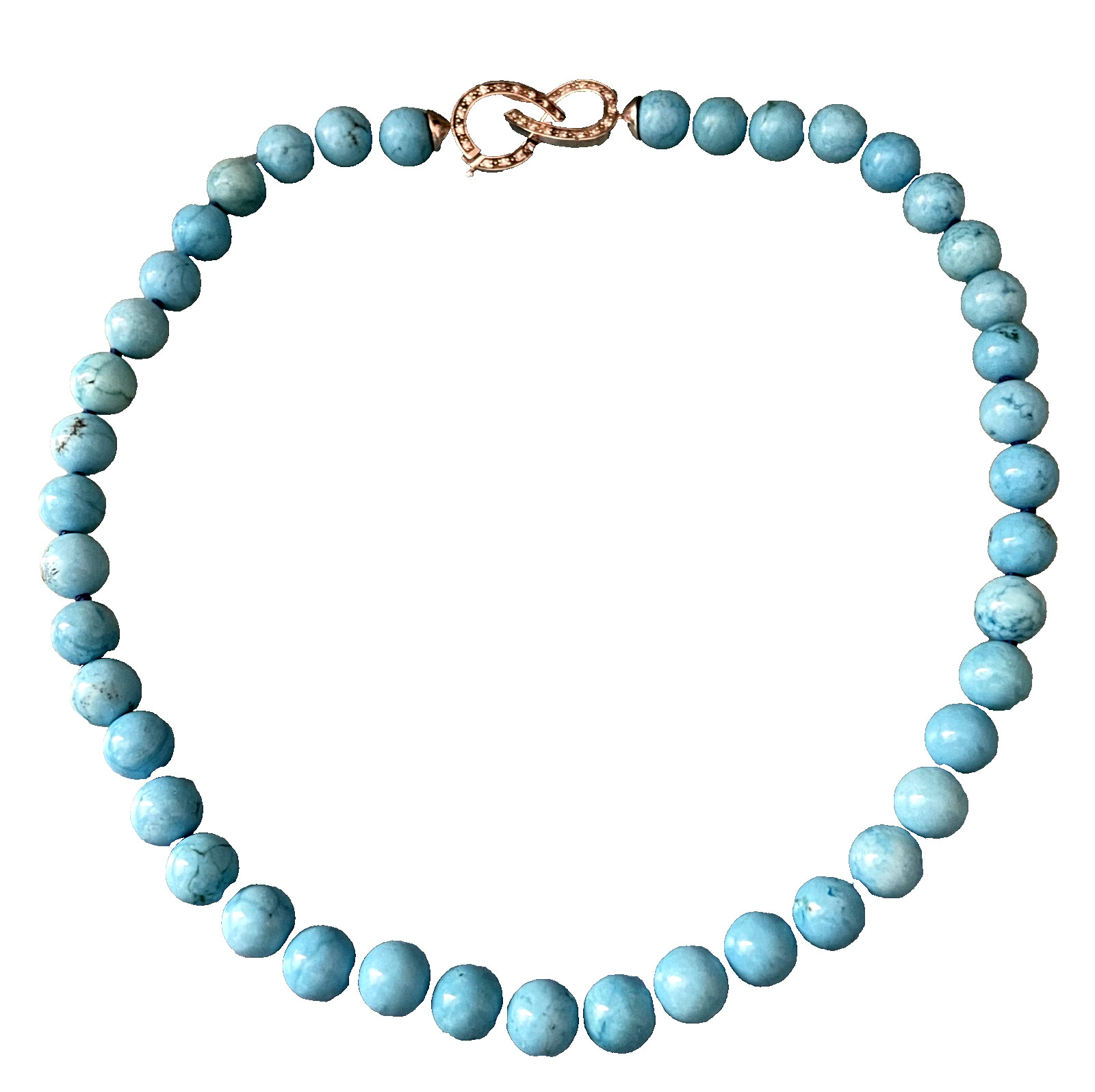 10-10.5MM TURQUOISE NECKLACE W/STERLING SILVER CLASP & PAVE CZ