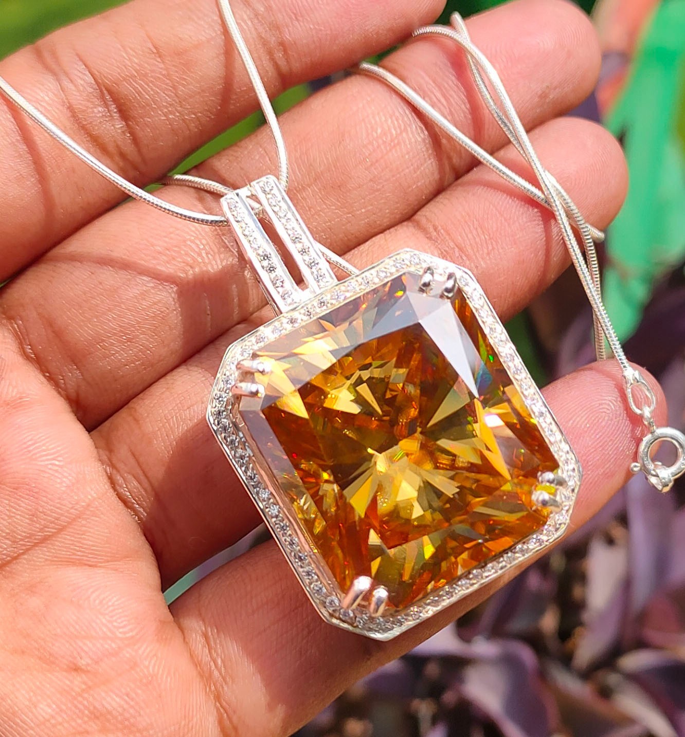 HUGE 82.50 Certified Champagne Diamond Solitaire Pendant- FREE Diamond Studs