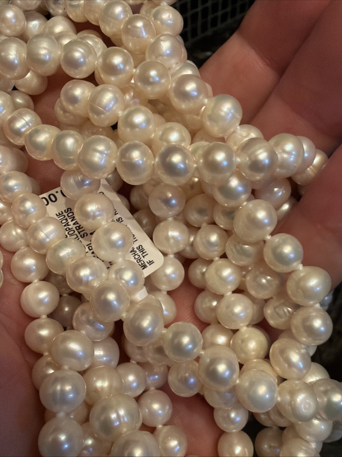 100” Freshwater White Pearl Necklace Endless Strand Genuine 7mm Orig. NWT $500