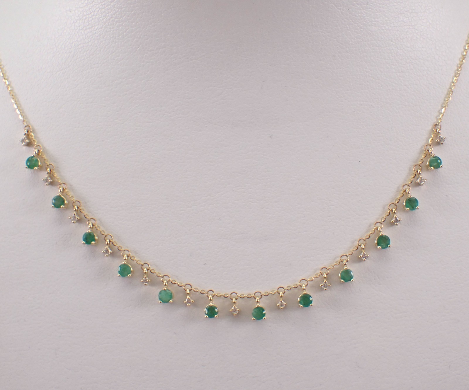 14K Yellow Gold Emerald Necklace – Diamond Dangle Station Pendant Chain