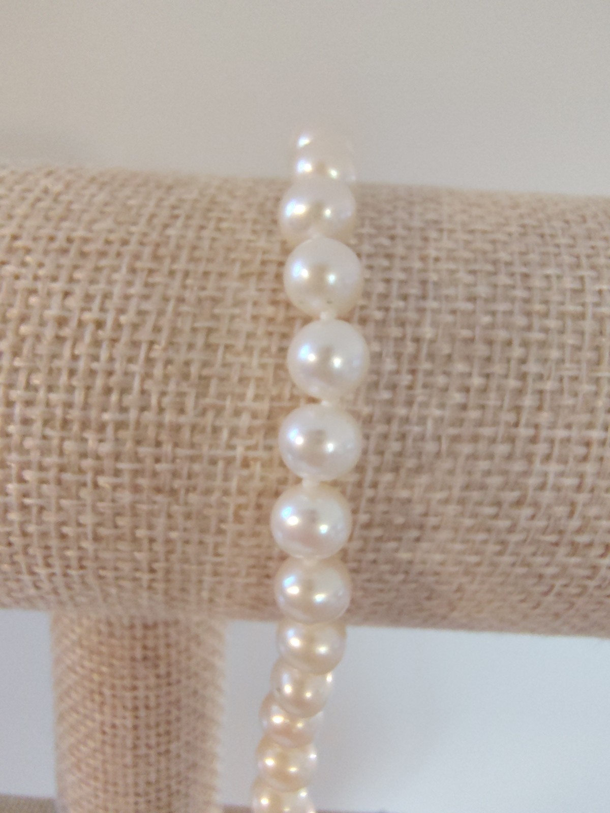 Vintage 14K White Gold Cultured Pearl Strand Bracelet 7″ Hand Knotted Filigree