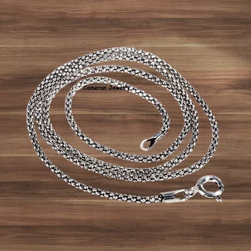 Pure 925 Sterling Silver Chain Men Women 1.5-2.5mm Popcorn Link Necklace 16-28in