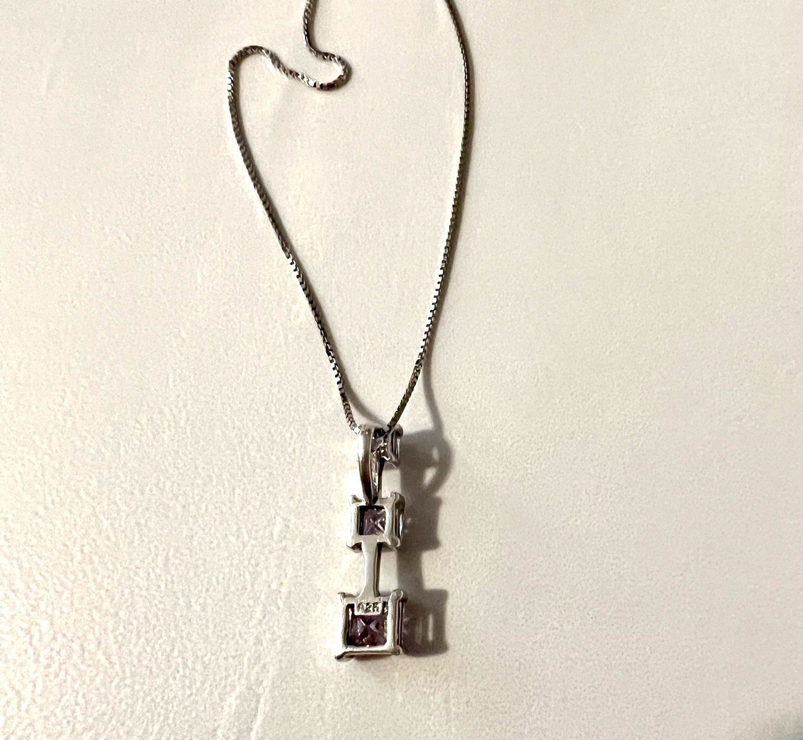 Pretty Sterling Pendant/Necklace w/ 3 Pink Stones on 20” Box Chain Excellent!