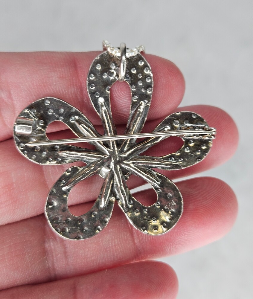 Silpada 925 Sterling Silver Flower Crystal Brooch Pin with Unbranded Necklace