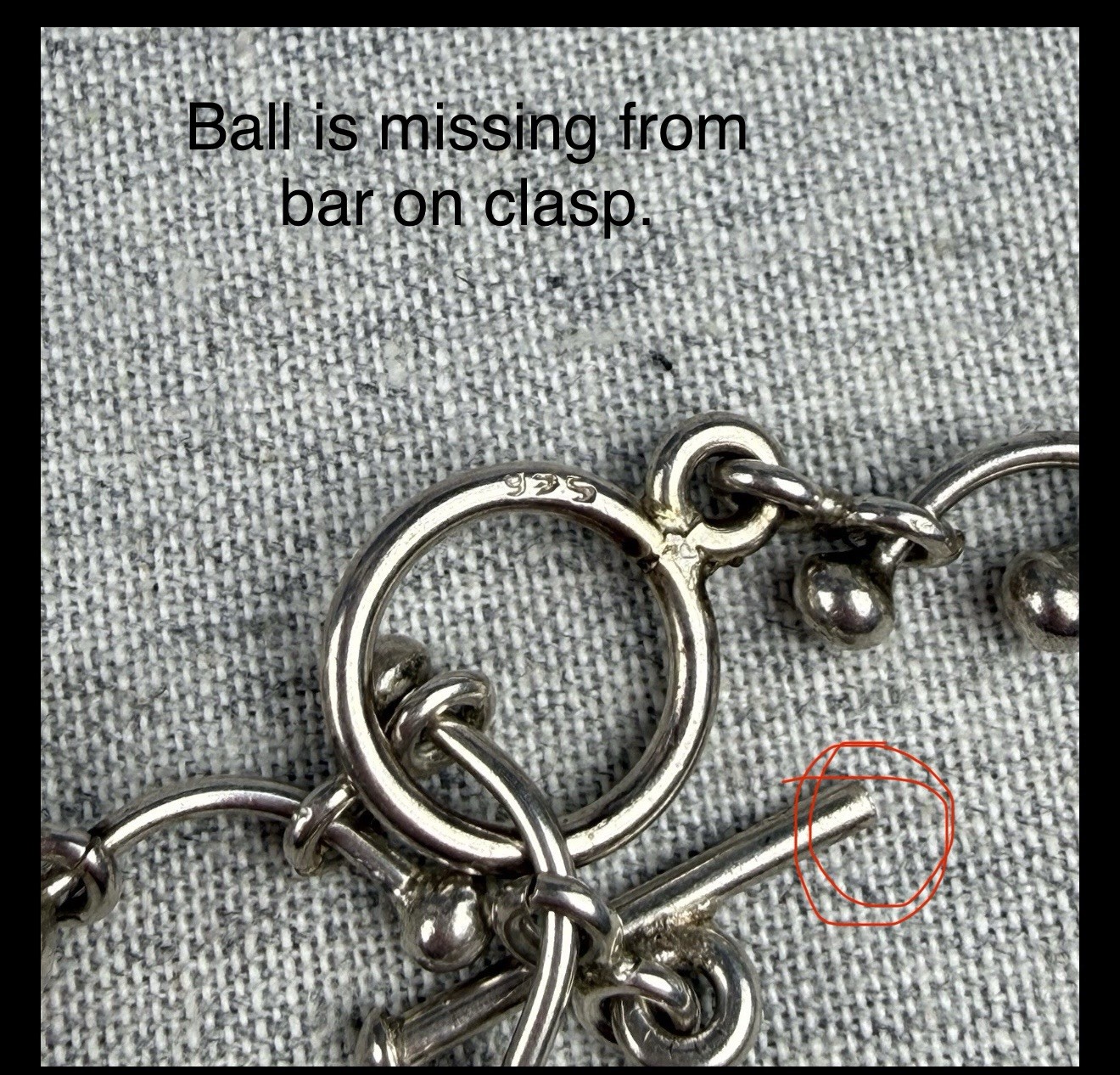 Sterling Silver 925 Curved Bar & Ball Link Necklace Modernist Toggle Clasp 33+g