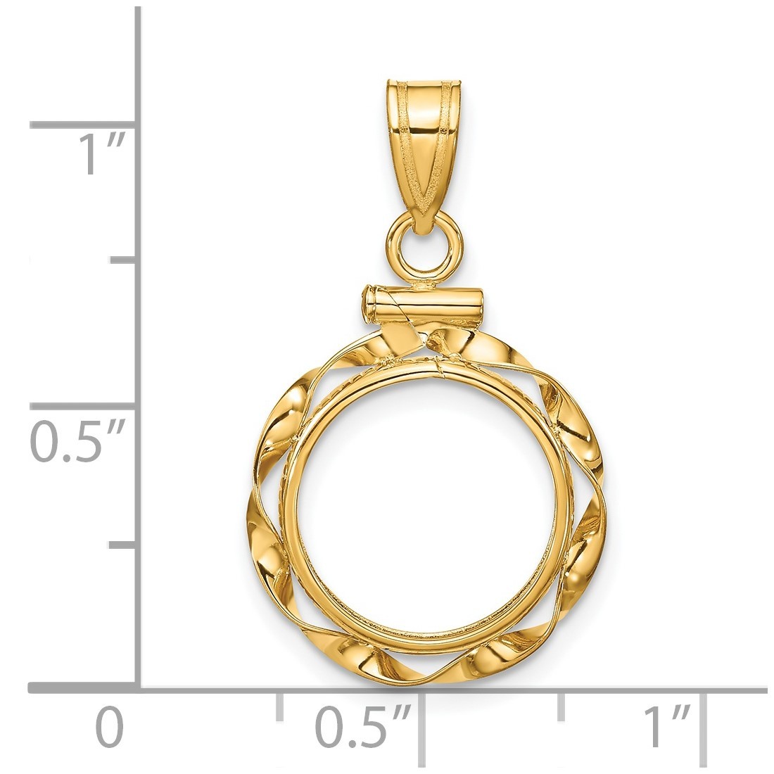 14k Yellow Gold 13mm Hand Twisted Ribbon Screw Top Coin Bezel Pendant