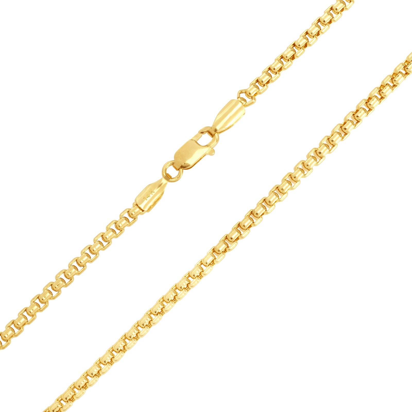 14K Yellow Gold 1.5mm-3.5mm Venetian Round Box Chain Necklace Men Women 16″- 30″