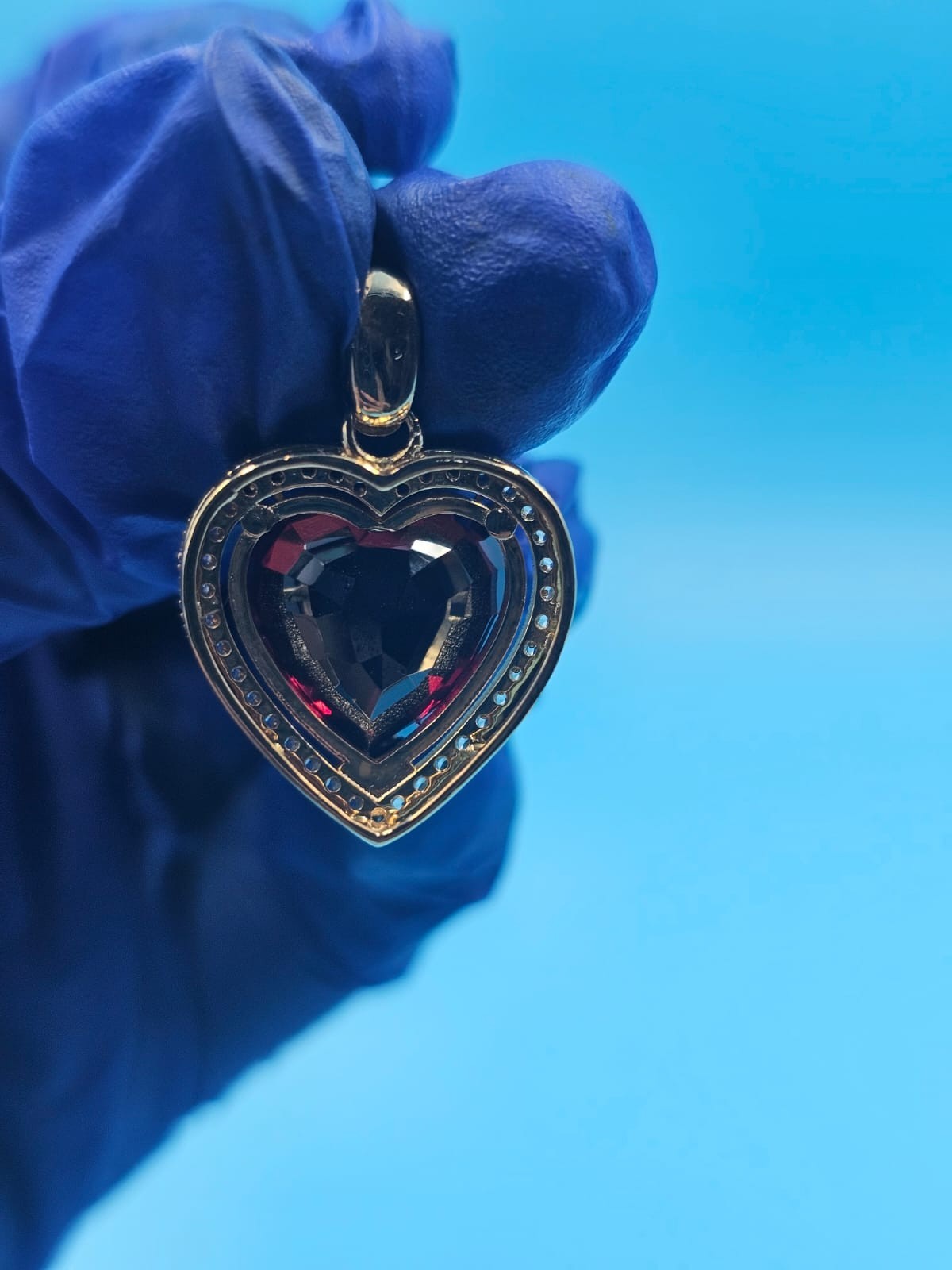 2Ct Heart Cut Lab-Created Red Garnet Promise Halo Pendant 14K Yellow Gold Plated