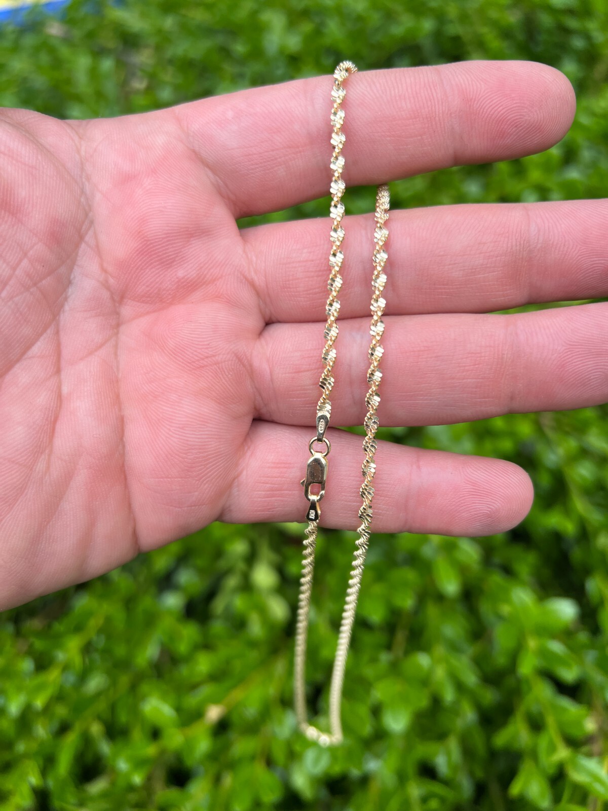 925 Sterling Silver Real 14k Gold Plated 2.5mm Singapore Rope Chain Necklace