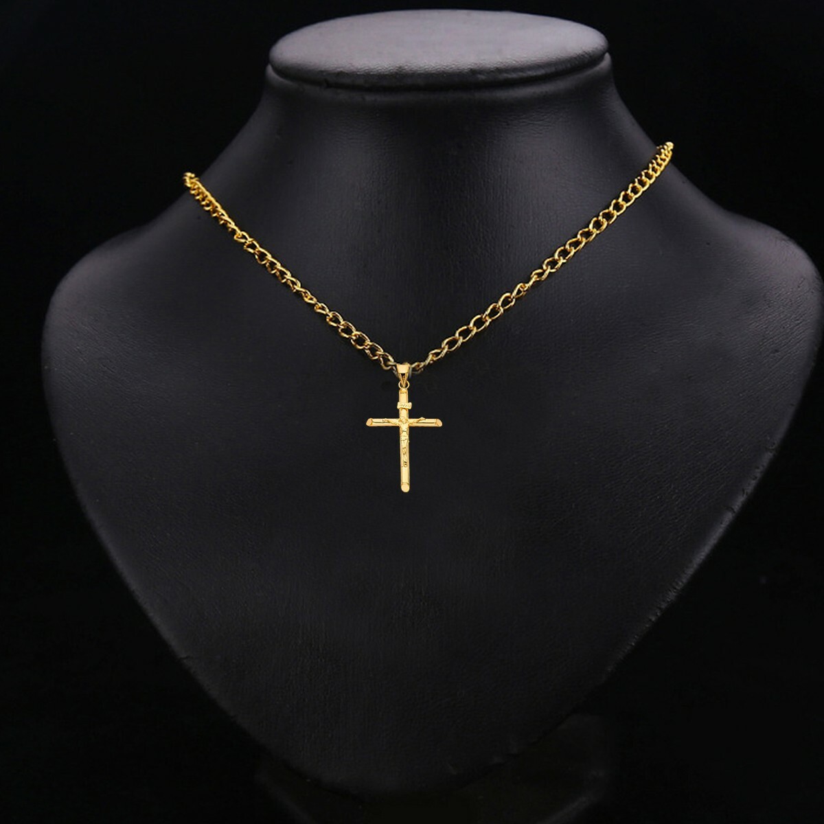14K Real Yellow Gold Jesus Christ Crucifix Cross Pendant 1.7″ INRI Cross