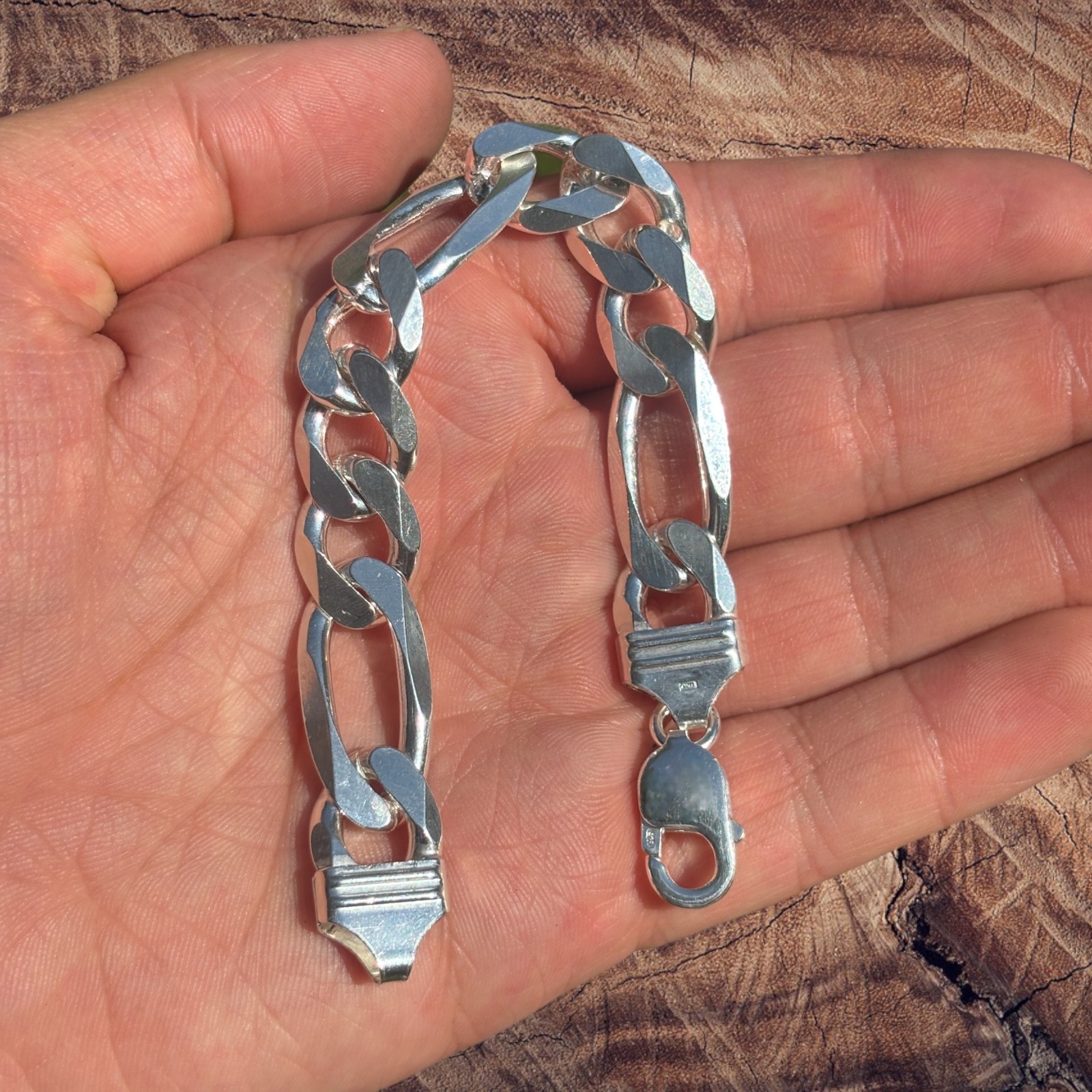 13mm Figaro Bracelet – 925 Sterling Silver or 14k Gold Vermeil Made in Italy