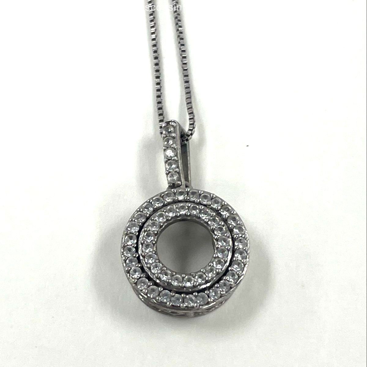 Sterling Silver 19″ White Sapphire Halo Open Center Pendant Necklace, 4.00g