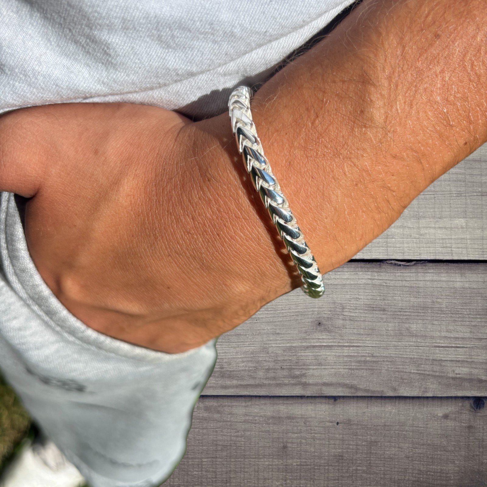 6mm Rounded Franco Link Bracelet – Real Solid 925 Sterling Silver MADE IN ITALY