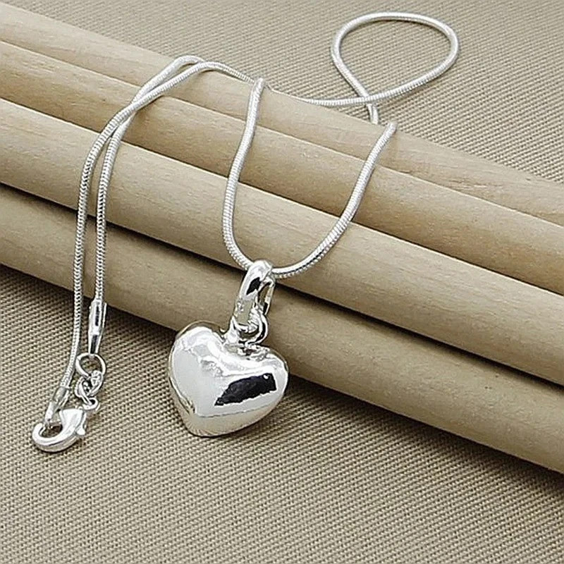 925 Sterling Silver Heart Necklace 18-30 Inches Snake Chain For Women Jewelry