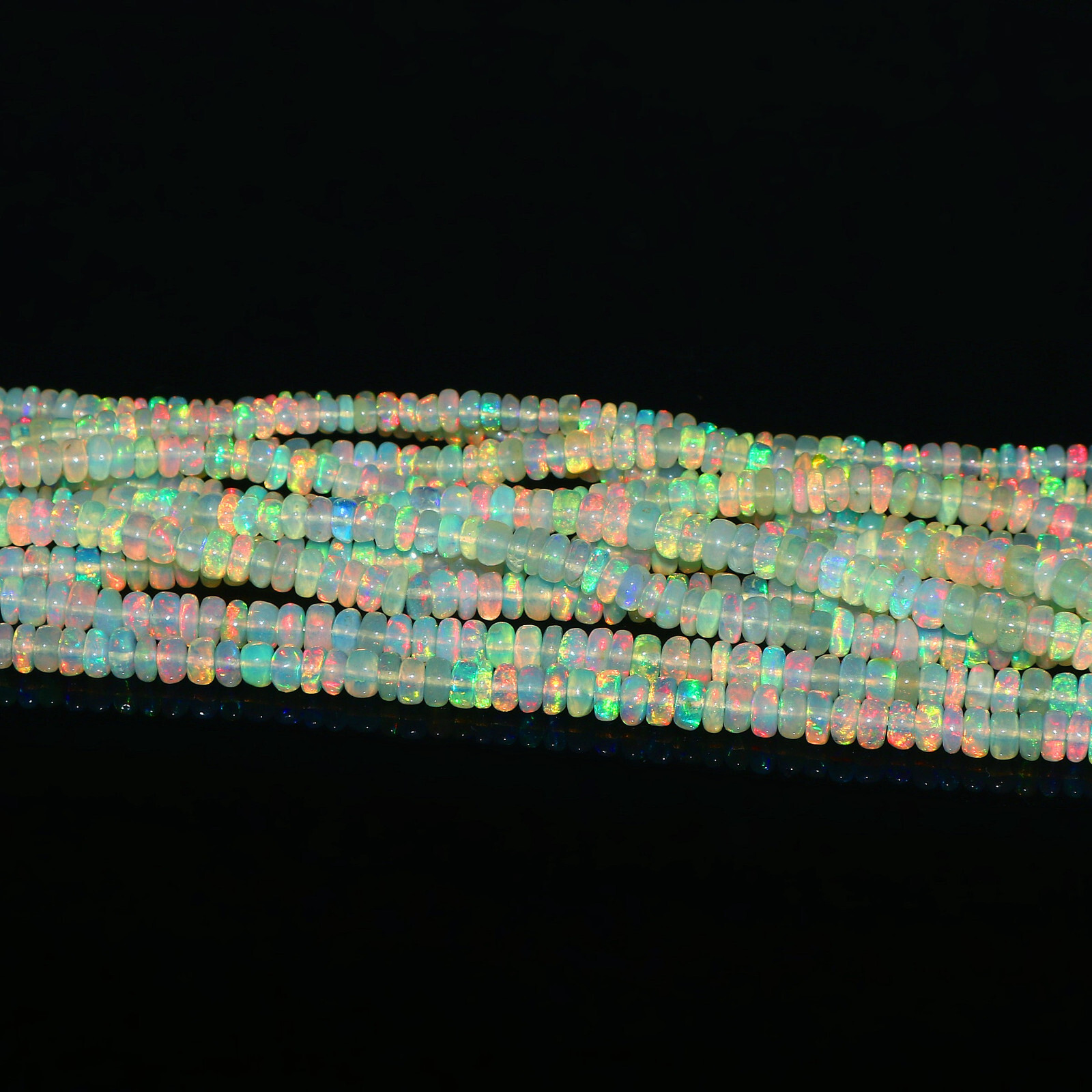 Natural Ethiopian Fire Opal Rondelle Beaded Gemstone 4 Strand Necklace 16 Inches