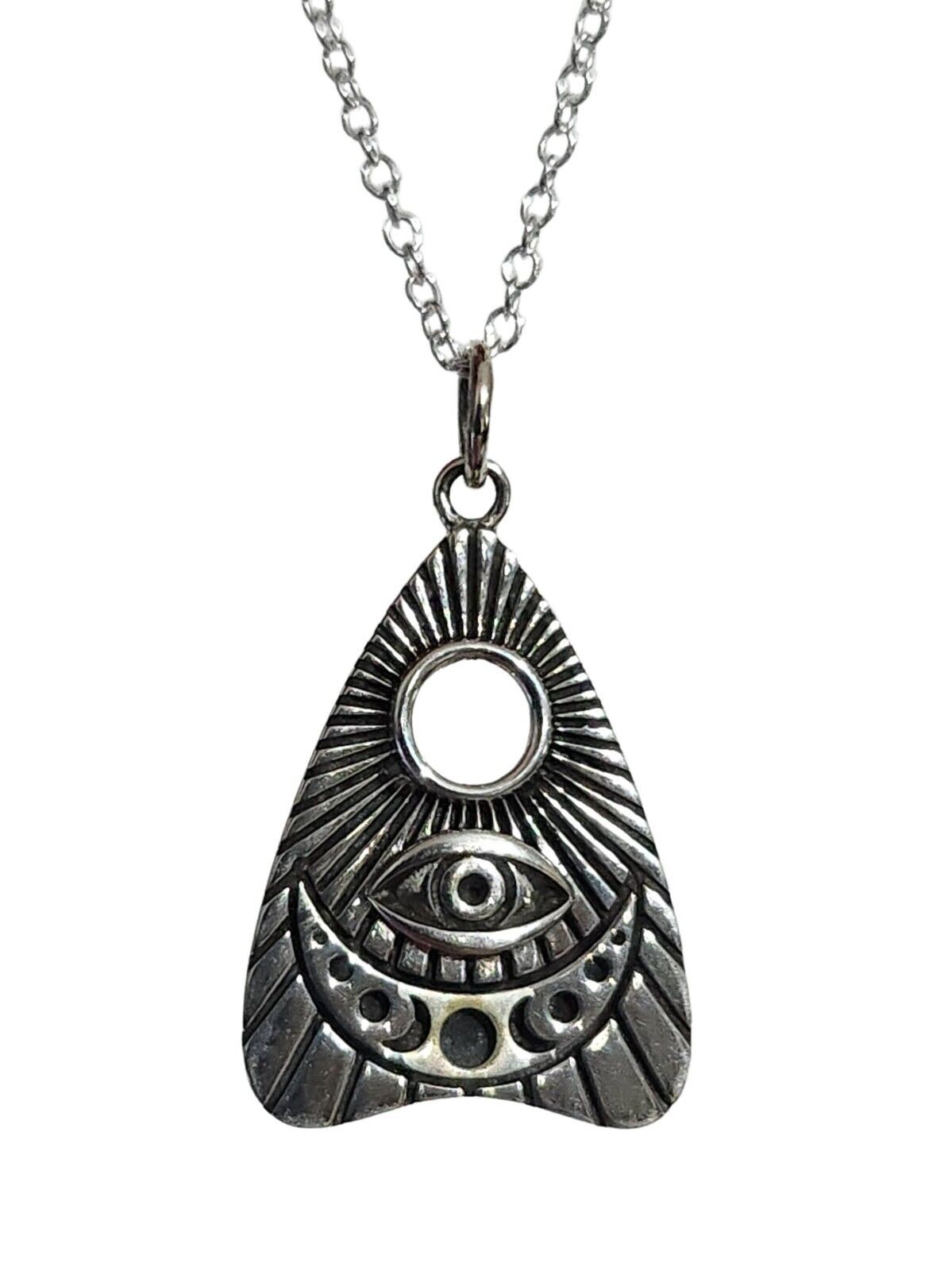 Ouija Necklace Pendant 18″ Chain 925 Silver All Seeing Eye Spiritualist Occult