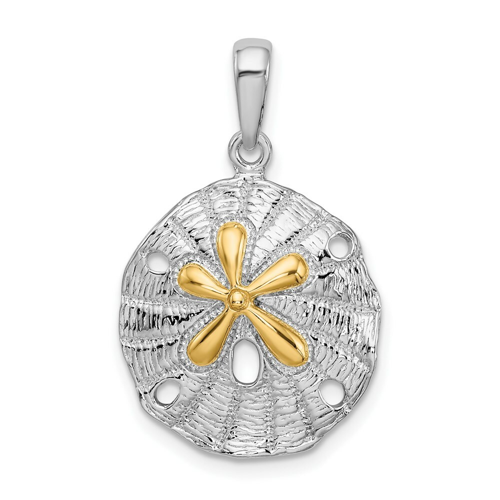 Sterling Silver Textured Sand Dollar w/14K Yellow Gold Accent Pendant