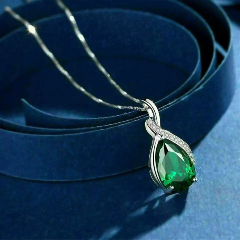 2.00Ct Pear Cut Green Emerald Women’s Solitaire Pendant 14k White Gold Finish