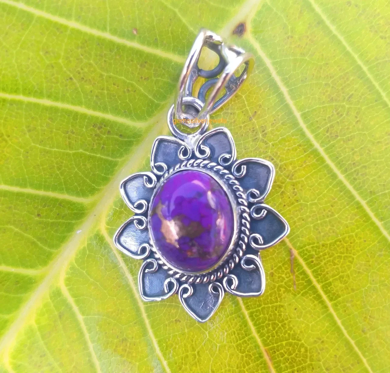 Purple Copper Turquoise Pendant 925 Sterling Silver Gemstone Pendant Pretty Gift