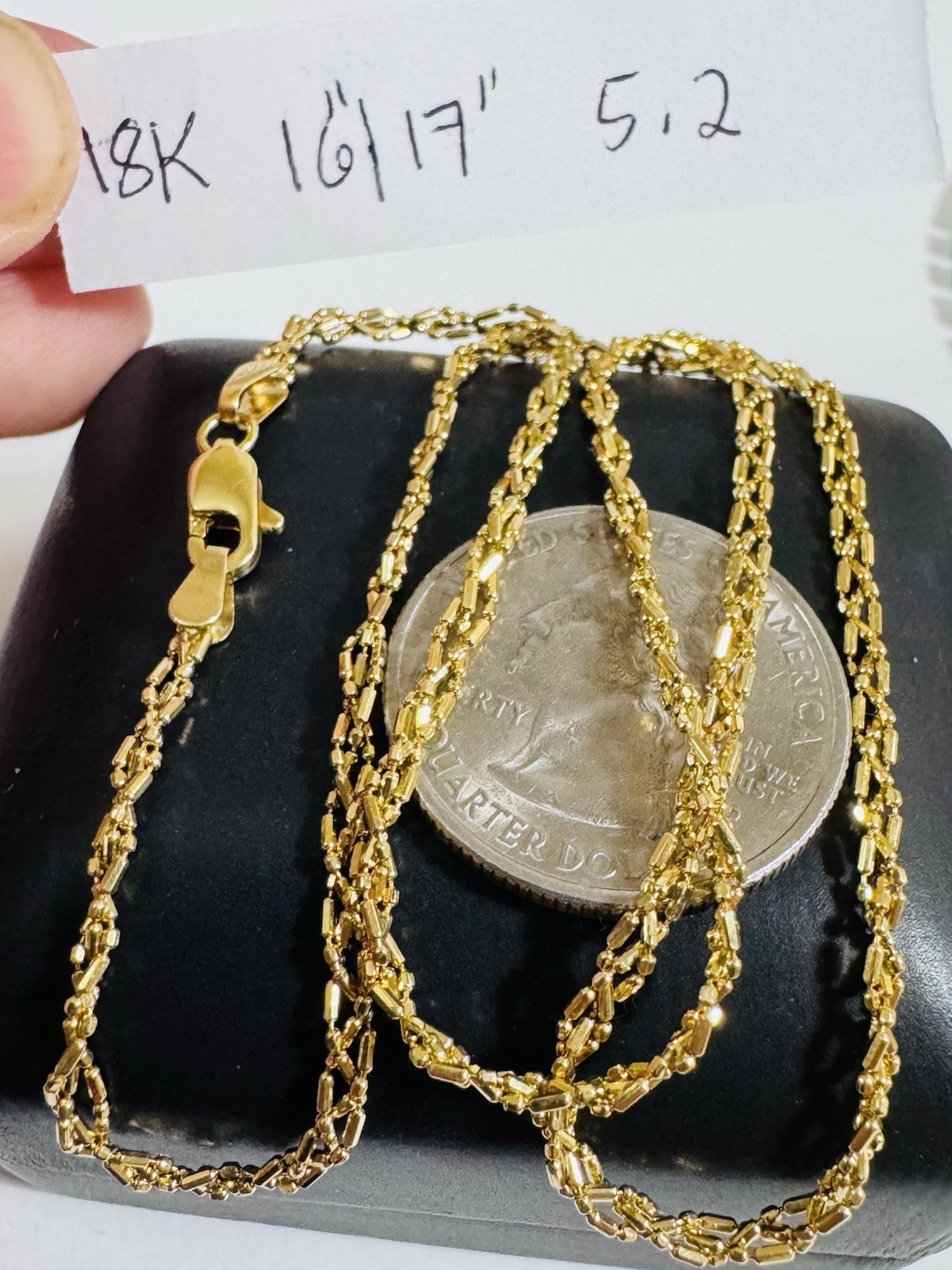 SOLID 18K 750 Gold Beads Chain Necklace 16”/16.5” Long 5.2g 2.5mm Choker WOMENS