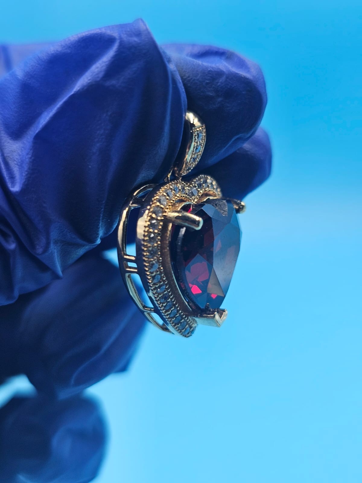2Ct Heart Cut Lab-Created Red Garnet Promise Halo Pendant 14K Yellow Gold Plated