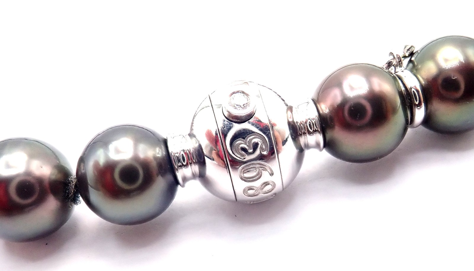 Mikimoto 18k White Gold Diamond Large Tahitian South Sea Pearl Strand Necklace