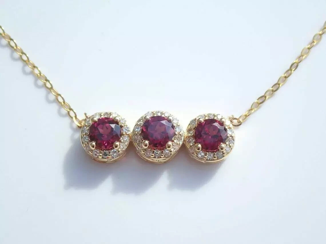 2.70Ct Round Cut Red Ruby Bar Women’s Pendant 14K Yellow Gold Finish Free Chain
