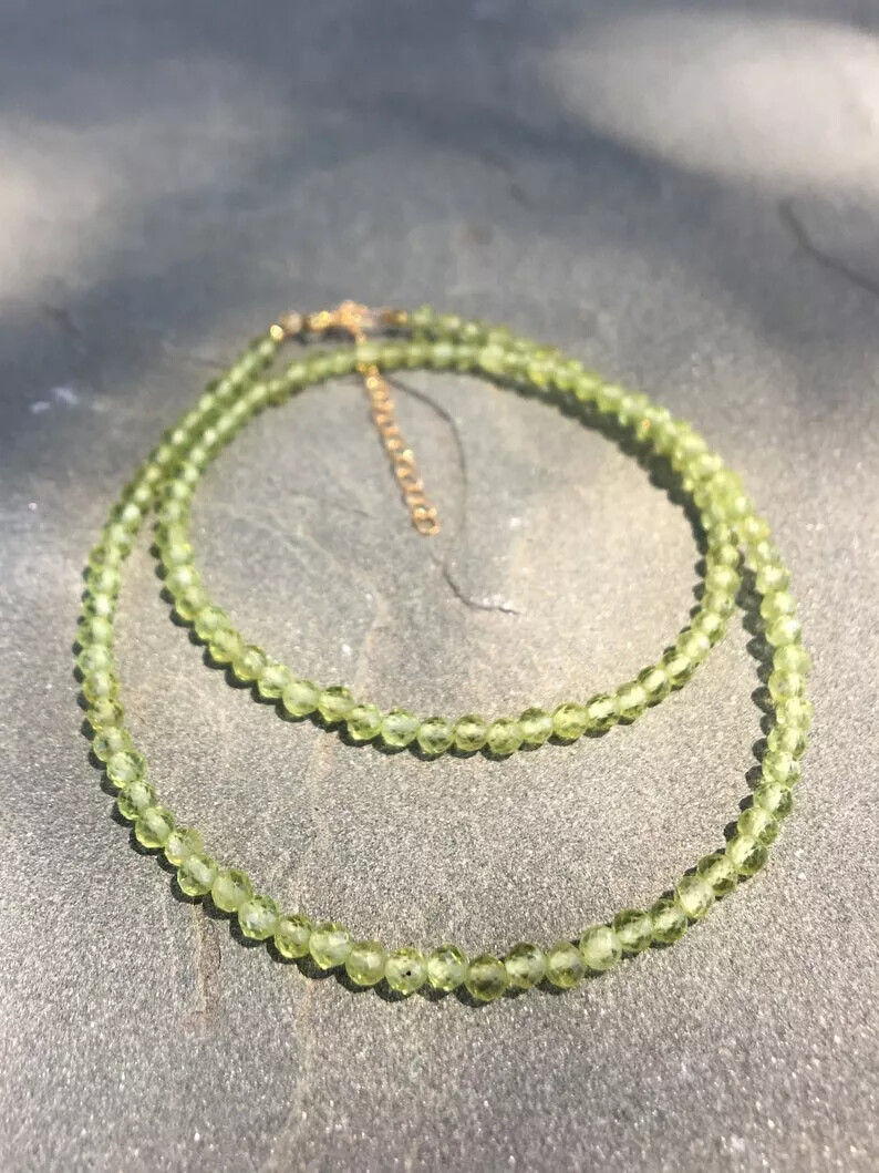 3mm Green Peridot Faceted Round Gemstone Beads Handmade Necklace For Men Woman