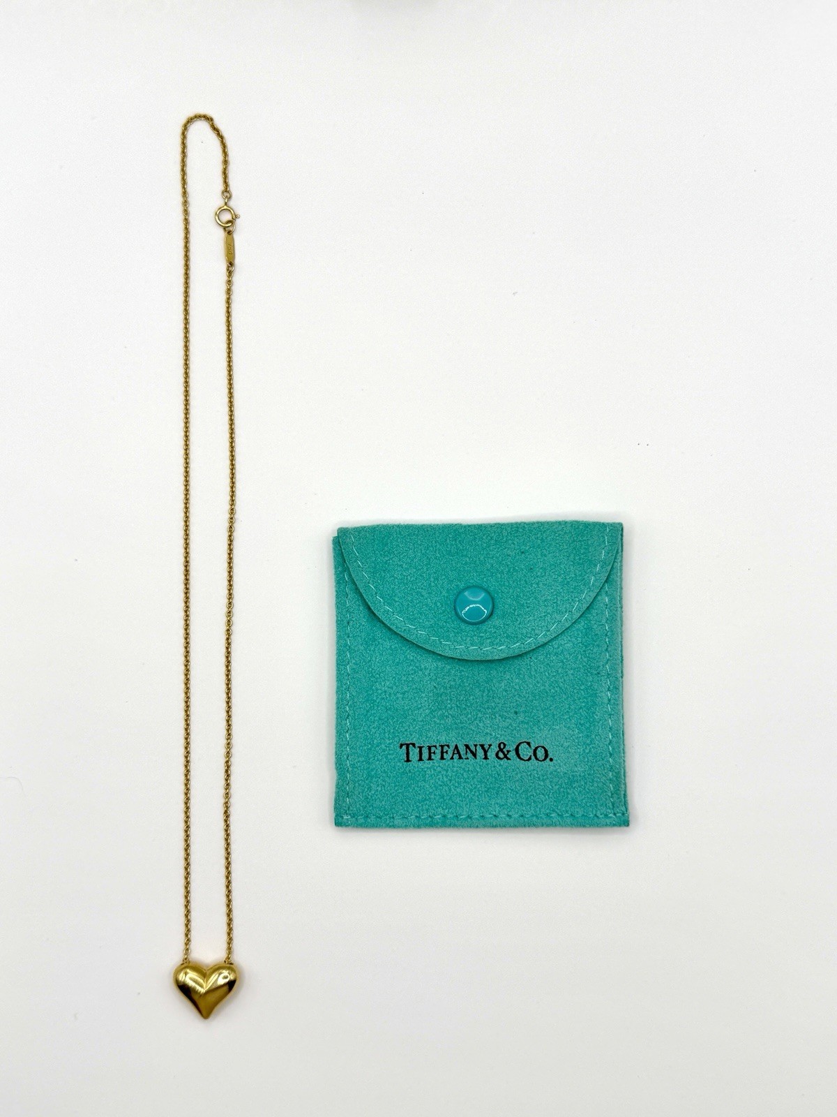 Tiffany & Co. 18K Yellow Gold Heart Charm Pendant Necklace Cable Chain