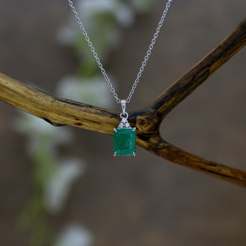 Emerald Necklace | May Birthstone | Emerald Cut Gemstone pendent