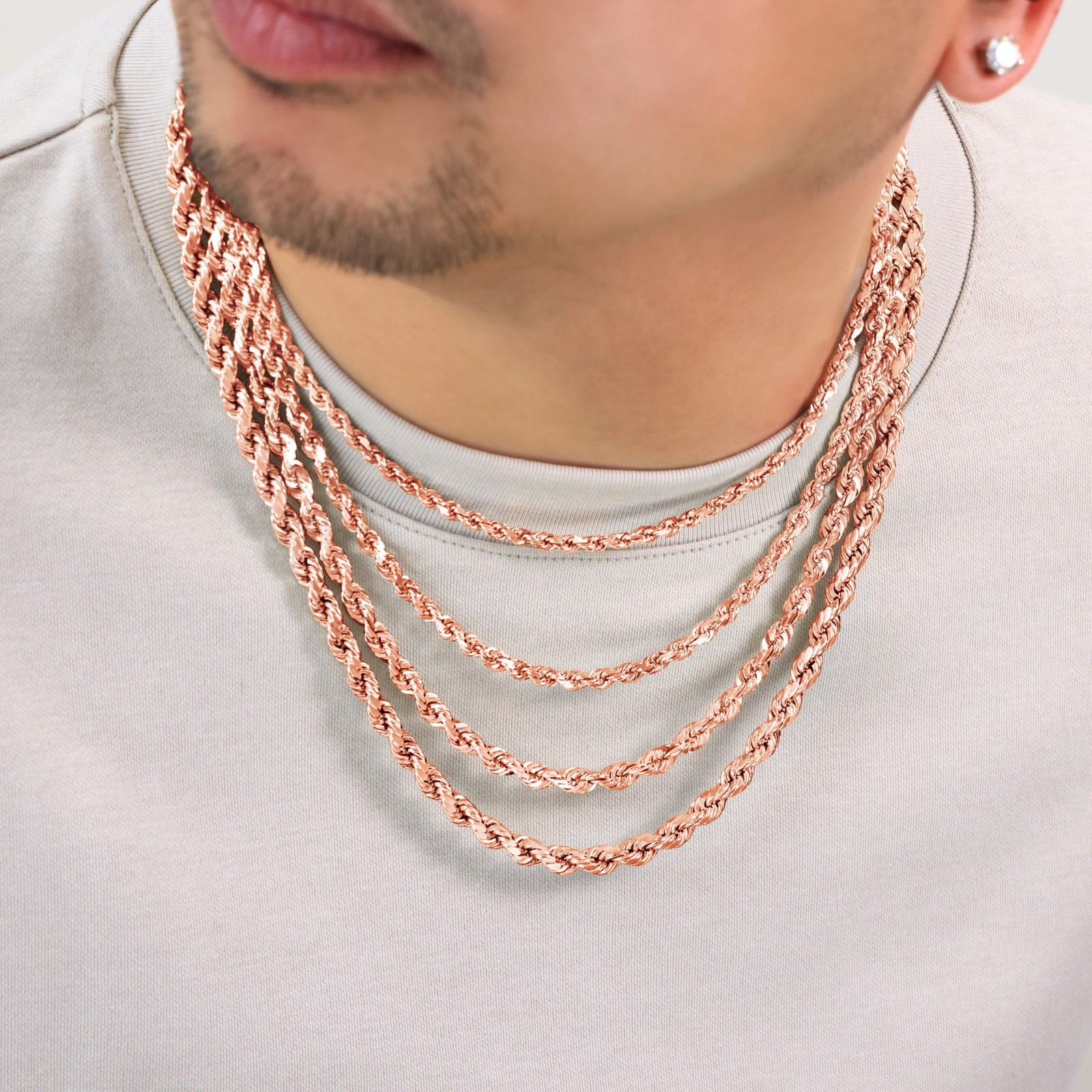 10K Rose Gold 1.5mm-6mm Diamond Cut Rope Chain Necklace Mens Womens 16″-30″