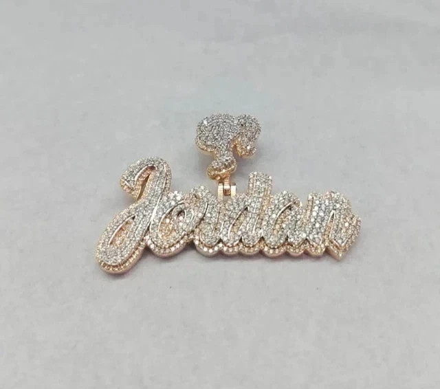 3Ct Round Cut Real Moissanite Custom Name Charm Pendant 14K Yellow Gold Plated