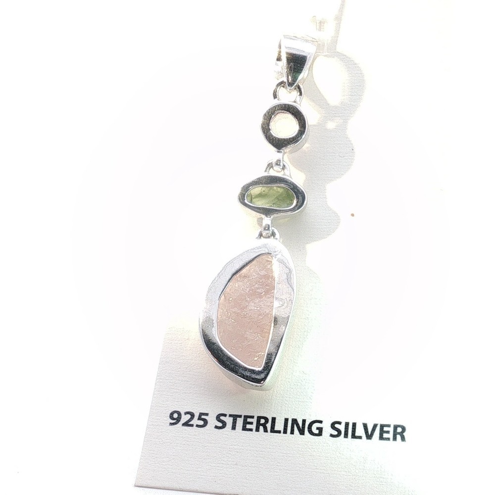 925 Sterling Silver Rose Quartz & Green Peridot Dangle Pendant