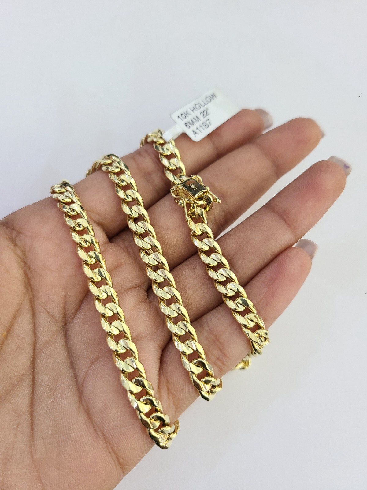 Real 10k Hollow Miami Cuban Link Chain Yellow Gold 6mm Necklace 22 Inch Genuine