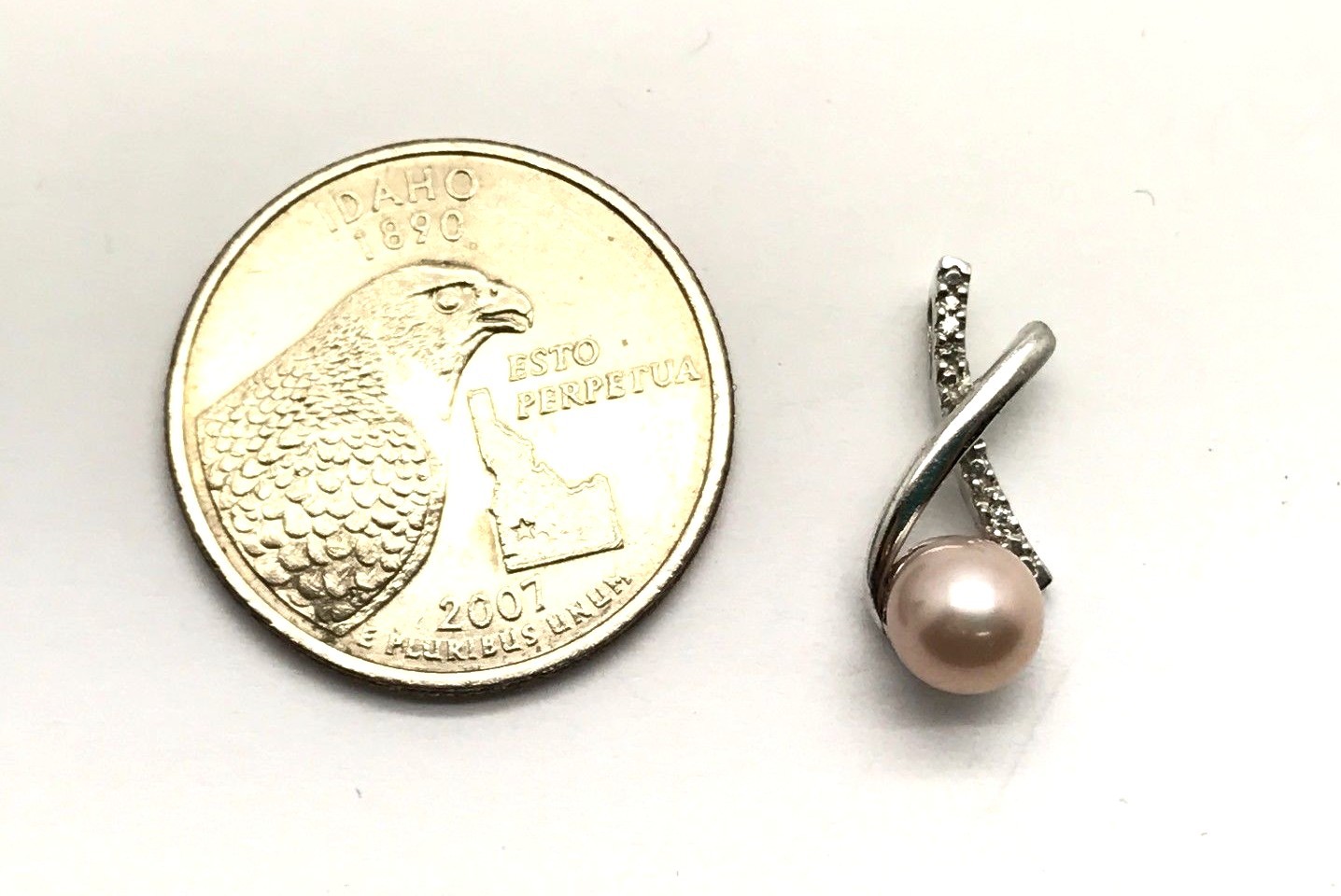 Sterling Silver 925 Round White Pearl – CZ Pave X Bail Elegant Petite Pendant