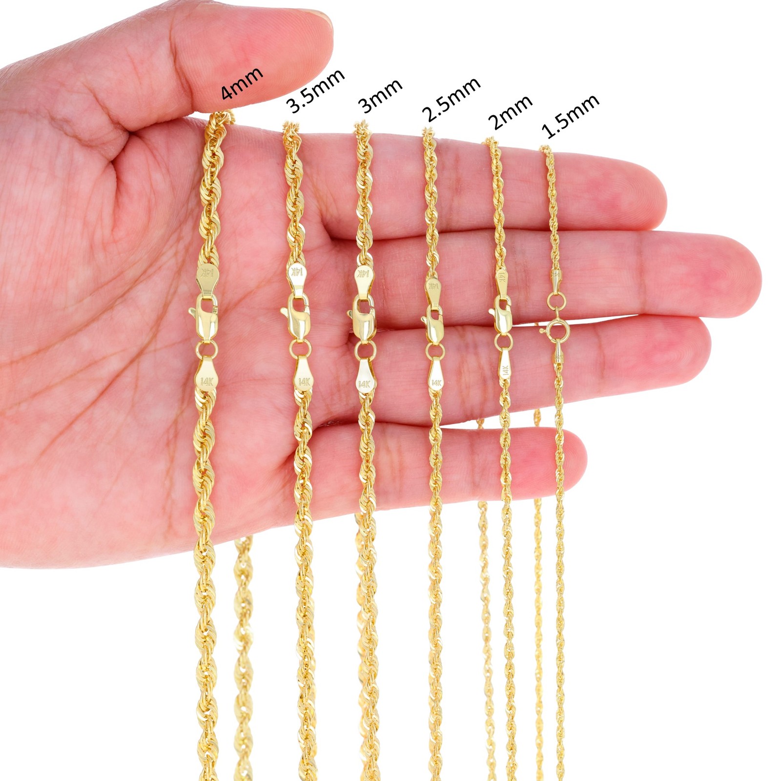 14K Yellow Gold 1.5mm-4mm Italian Rope Chain Pendant Necklace Mens Women 16″-30″