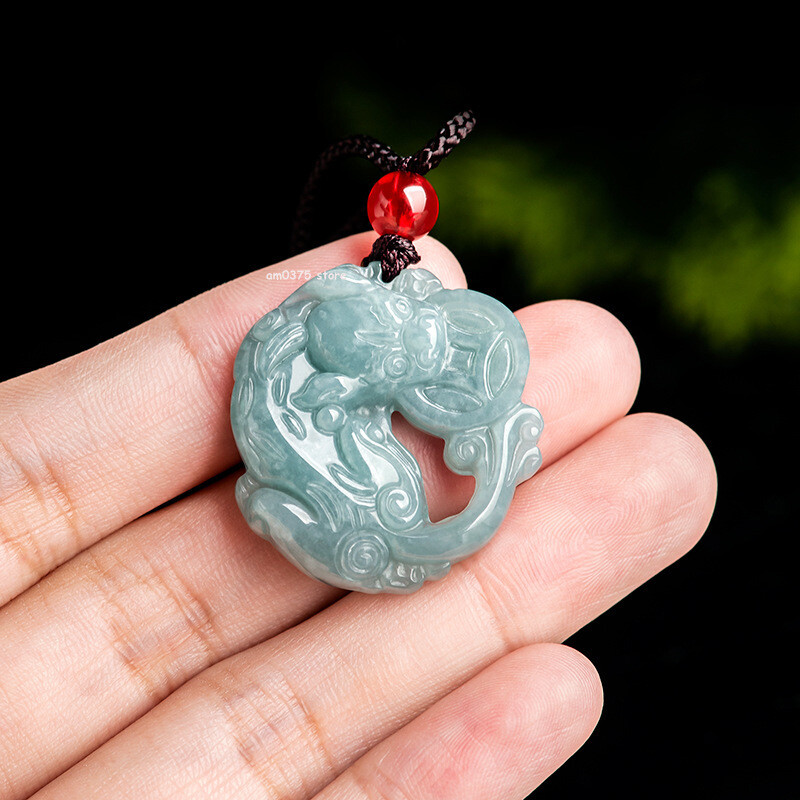 Natural Grade A Jade Jadeite Jade Women Men Blue Pixiu Coin Pendant