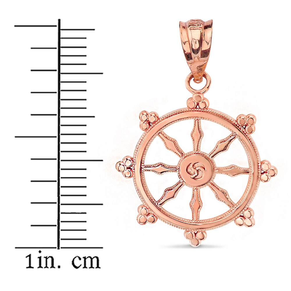 Gold Buddhism Dharmachakra Dharma Wheel Pendant Necklace (Yellow/Rose/White)
