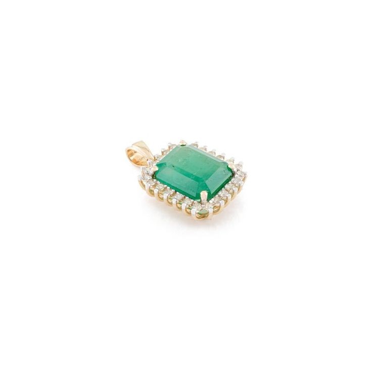 Best Seller ! Emerald Natural Green Emerald & Diamond Pendant 14k Yellow Gold