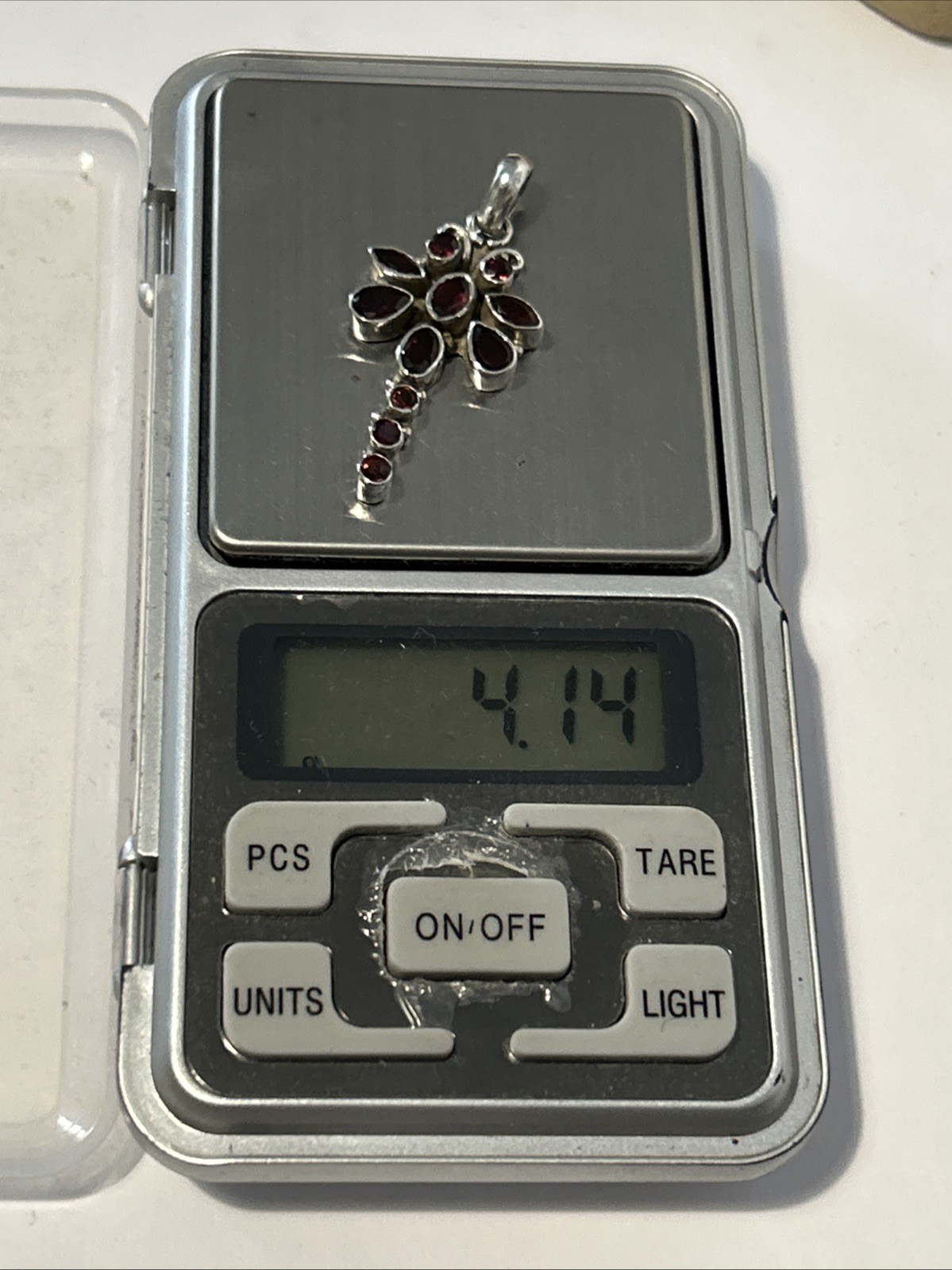 Vintage Sterling Silver & Garnet 4.1cm Long Pendant (4.14g)