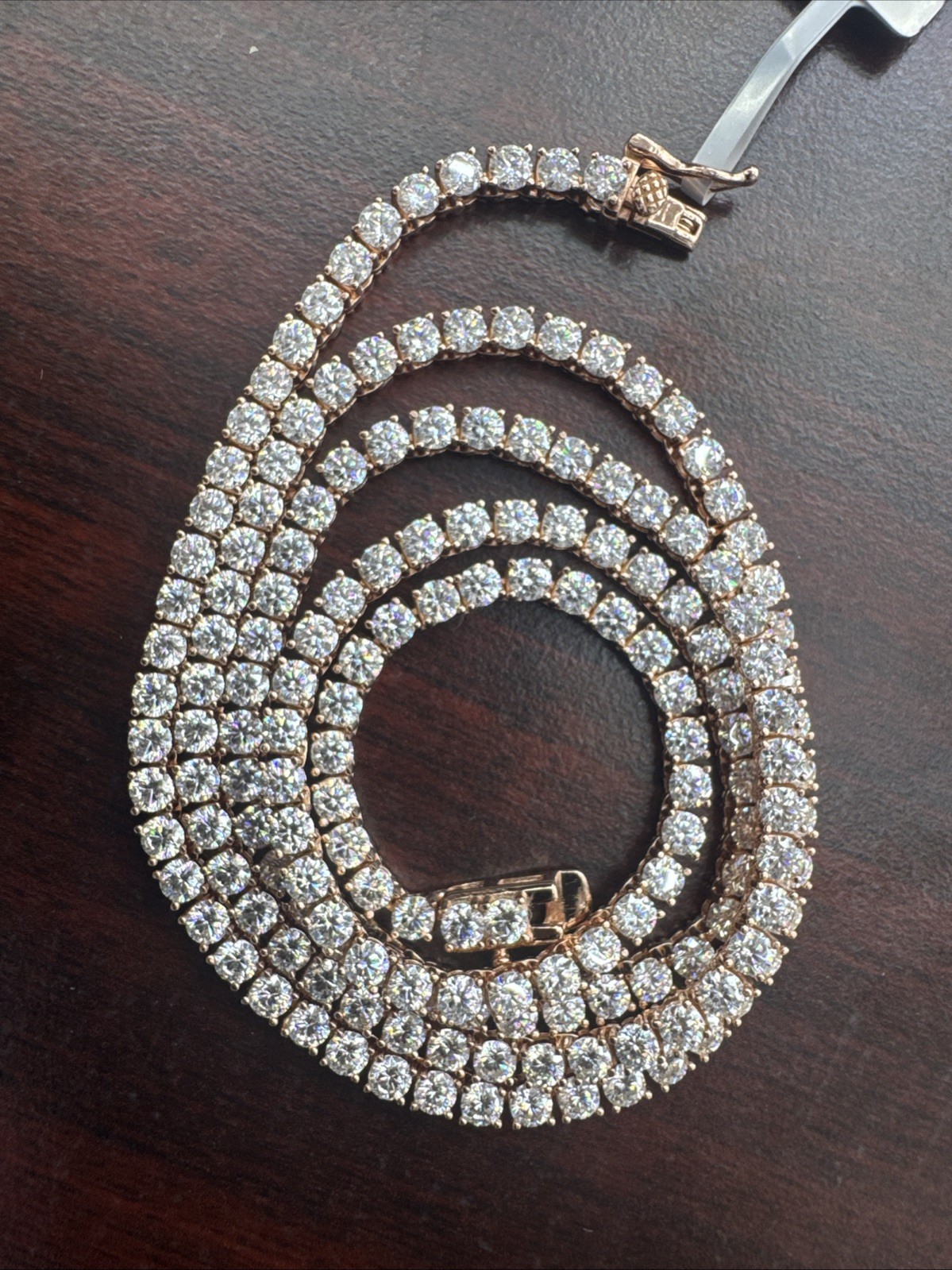 MOISSANITE Tennis Chain Real 925 Silver Yellow Rose Gold Plated Necklace