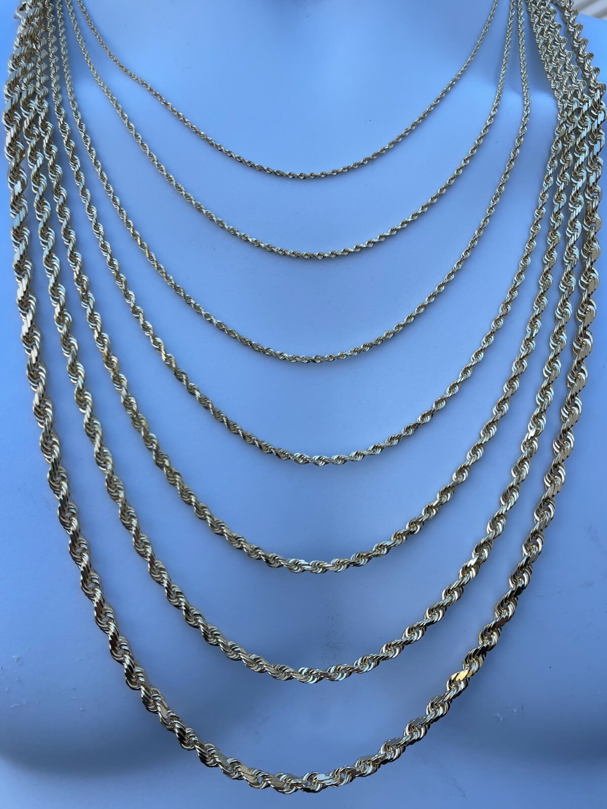 Men’s Women’s Real 10k Yellow Gold Solid Rope Chain Necklace 1.5mm-6mm