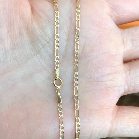 14K Solid Gold Figaro Diamond Cut 2 Tone Chain 18 inches – Width 2 MM – C22