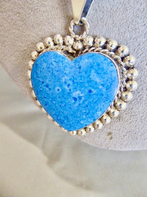 STUNNING 925 STERLING SILVER HEART SHAPE LAPIS TAXCO MEXICO PENDANT & CHAIN 26″