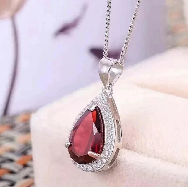 2Ct Pear Lab-Created Red Ruby Women Pendant in 14K White Gold Plated